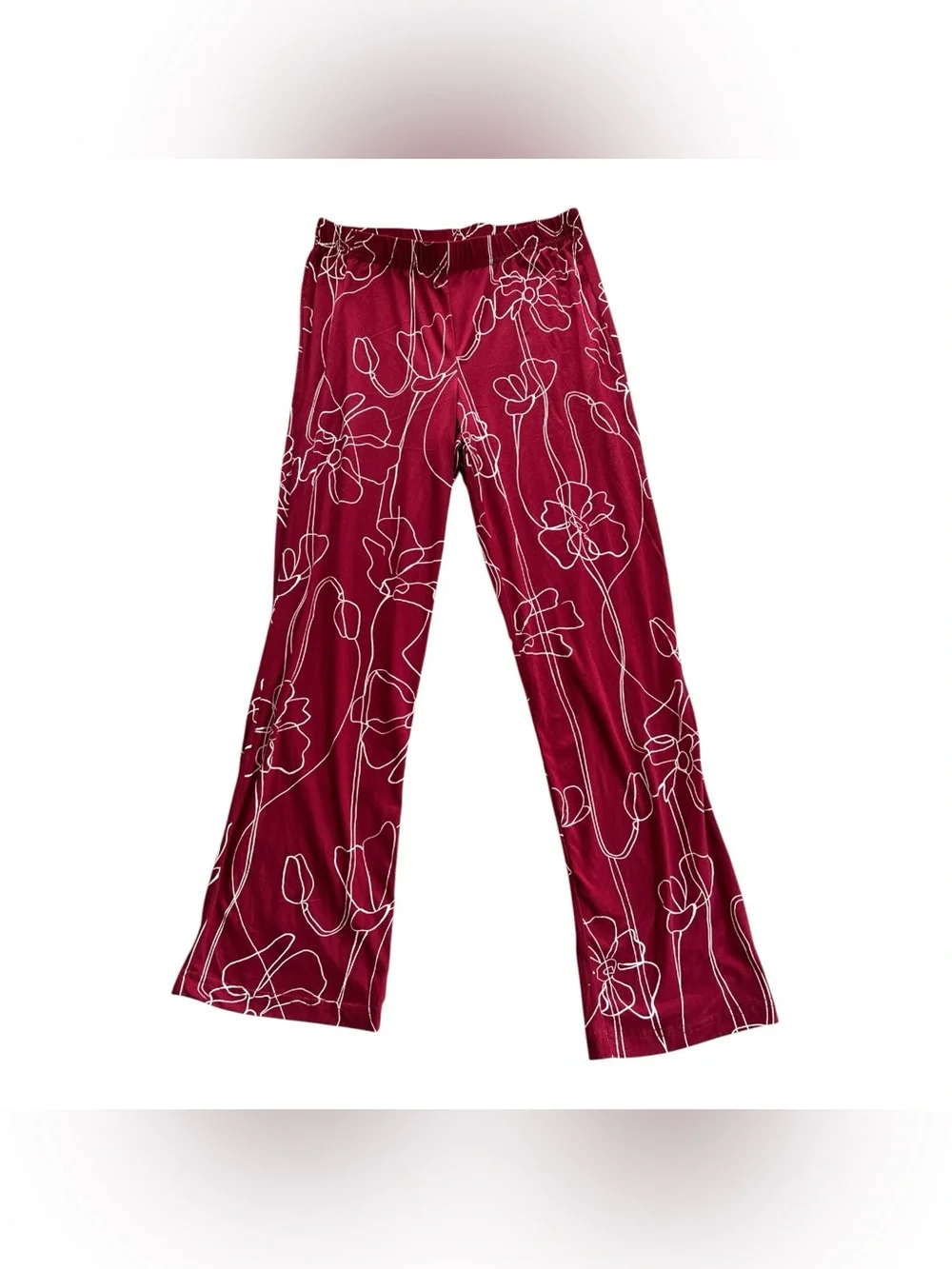 BCBG Burgundy Floral-Outline Short-Sleeve Pajama Set